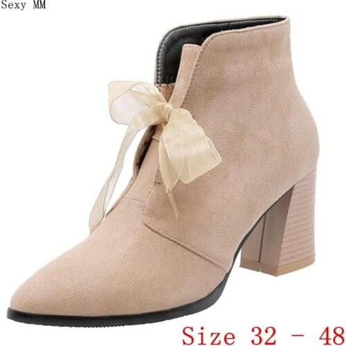 Spring Autumn High Heels Women Ankle Boots High Heel Shoes Woman Short Boots Small Plus Size 32 - 48