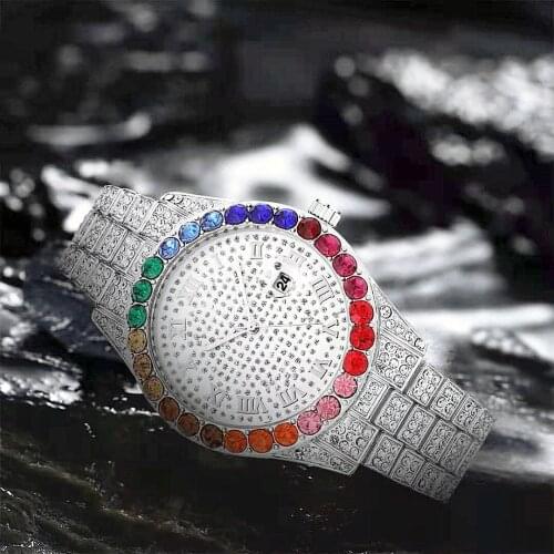 Iced Out Watch for Women Luxury Colourful Women Gold Watch Fashion Diamond Crystal Bling Bling Hip Hop Watch Relojes Para Mujer