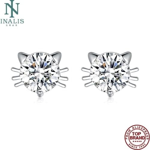 INALIS Romantic Cat Face Stud Earrings For Women Cubic Zirconia Female Copper Earring Anniversary Fashion Jewelry New Arrival
