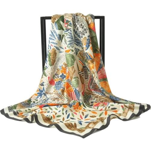 Womens Head Scarves Elegant Printed Scarf Garden Plant Flower Printing Female Sex Twill Satin Shawl
