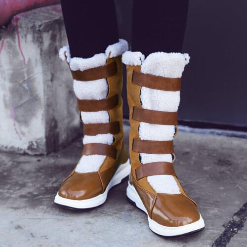 Buckle Winter Shoes Women Snow Boots Warm Boots Women Knee High Suede Thick Heel Warm Outdoor with Zip Big Size 43