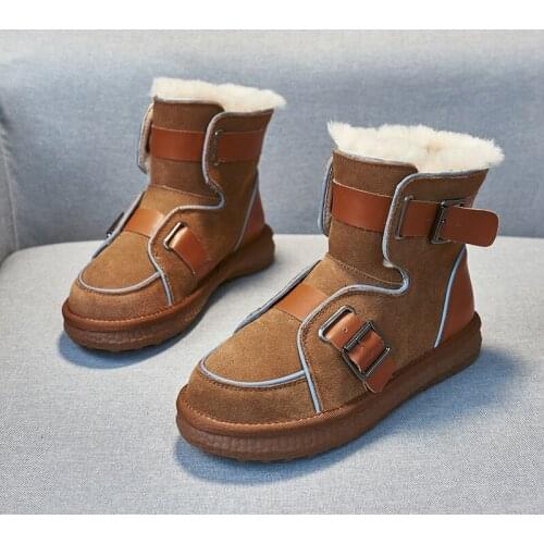 2021 winter new snow boots women plus velvet warm cotton shoes non-slip motorcycle shoes frosted leather snow cotton
