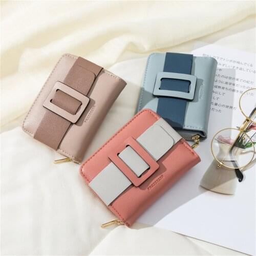 Womens wallet short paragraph European and American simple mini zipper buckle color matching small wallet coin purse wallet wal