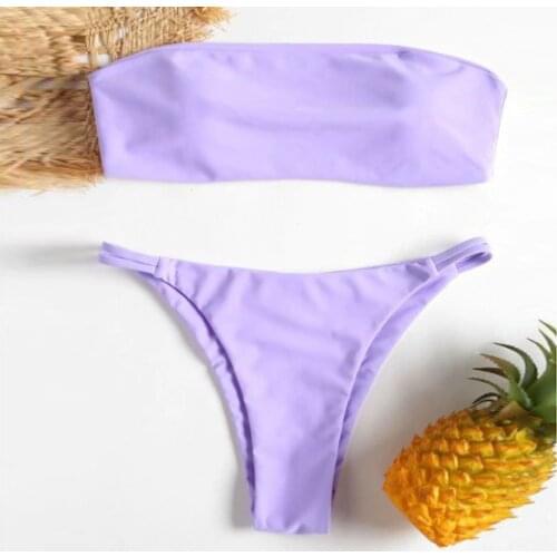 2021 Solid Bikini High Waist Strapless Sexy Bikini Women Swimwear Women Swimsuit Push Up Padded Monokin Brazilian Bathing Suit
