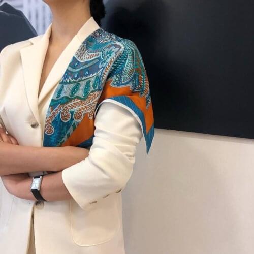 2020 New Designer small square real silk scarf for women asymmetrical design beautiful totem printed silk neckerchief foulard