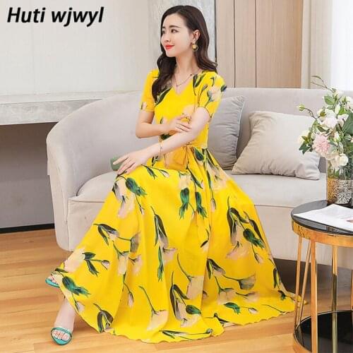 Korean Women Bodycon Party Maxi Vestidos Summer Vintage Plus Size Boho Long Sundress 2021 Floral Chiffon Casual Beach Midi Dress