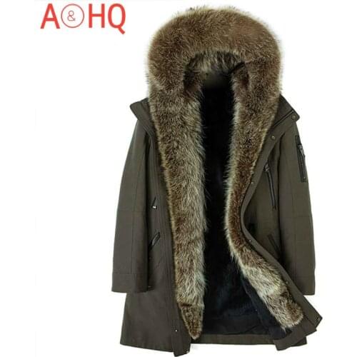 Winter Jacket Men Clothing Real Mink Fur Coat 100% Raccoon Fur Collar Jackets Rabbit Fur Sleeves Parka 5XL Veste LXR1061