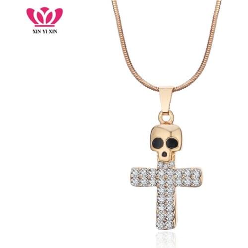 Gold Skull Necklaces Cross Crystal Skeleton Choker Men Women Rhinestone Cross Pendants Necklace Fashion Jewelry Gifts Wholesale