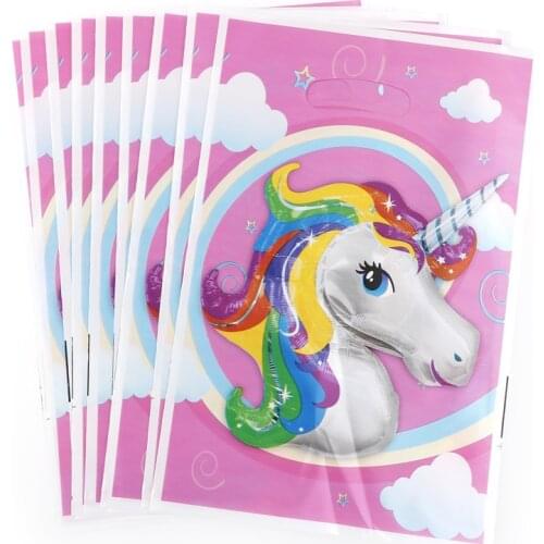 10pcs Unicorn Theme Party Gift Bag Party Decor Plastic Candy Bag Loot Bag For Kids Birthday/Festival Christmas Party Supplies