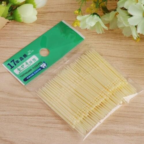 100Pcs/Lot Soft Plastic Double-headed Brush Stick Floss Pick Toothpick Oral Care C1FF