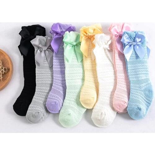 2021 Kids Socks Toddlers Girls Big Bow Knee High Long Soft Cotton Lace Baby Kniekousen Meisje Wholesale Children Clothing 7-12Y