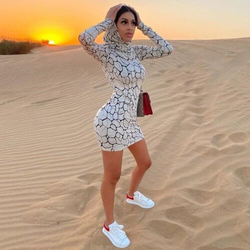 2021 Long Sleeve Print Hooded Mini Dress Autumn Winter Women Fashion Streetwear Outfits Y2K Clothings Vestido De Mujer