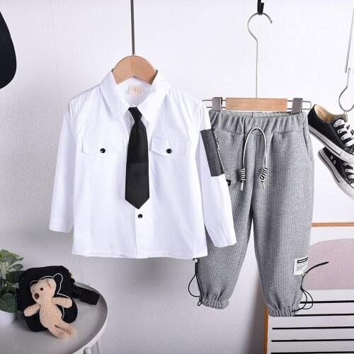 2021 Spring Baby Casual Tracksuit Children Boy Girl Cotton White Shirt Pants 2Pcs/Sets Kids Leisure Sport Suit Infant Clothing