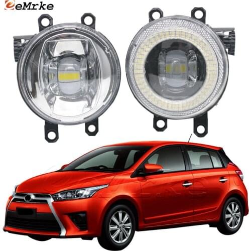 EEMRKE for Toyota Yaris L /Yairs XP150 2013 2014 2015 2in1 LED Angel Eye Daytime Running Lights DRL + Cut-Line Lens Fog Lights
