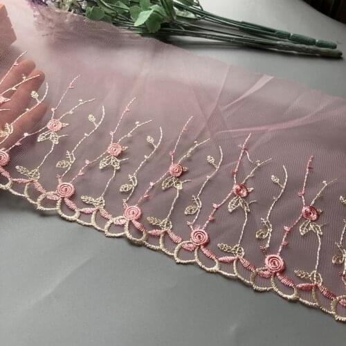 3 Yards Pink Purple Blue Fabric Flower Lace Ribbon Trims Webbing Applique for Sofa Cover Curtain Textiles Trimmings Embroidered