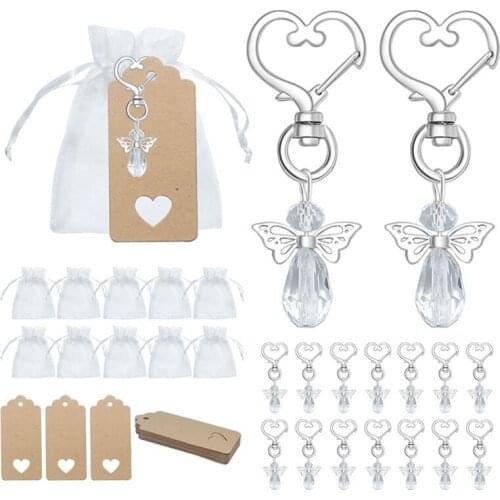 30 Pcs Angel Keychain Souvenir Wedding Gifts Baby Shower Favor Gifts Set With Tag Drawstring Candy Bag