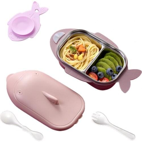 4Pcs/Set 550ml/600ml Infant Tableware Anti-scald Stainless Steel Children Cartoon Solid Feeding Bowl Set for Toddler