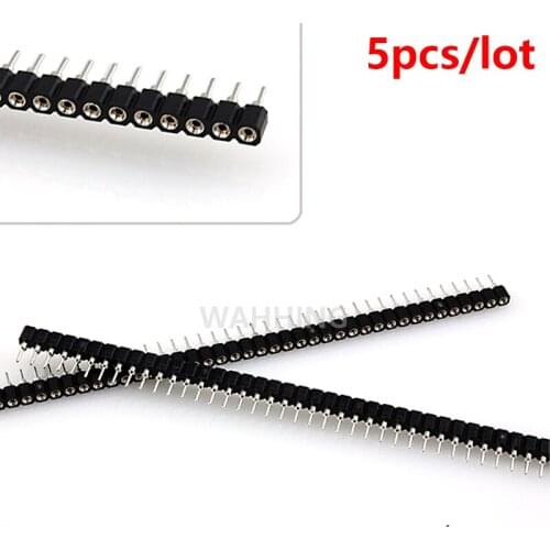 5pcs 40 Pin Single Row Round Hole Straight Female Connector 1*40 Pin 2.54mm Pitch Header Socket Strip for BreadBoard HY1233