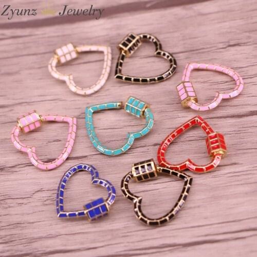 5PCS, DIY Jewelry Heart Screw Clasps Enamel Copper Connector Lock Carabiner For Jewelry Making
