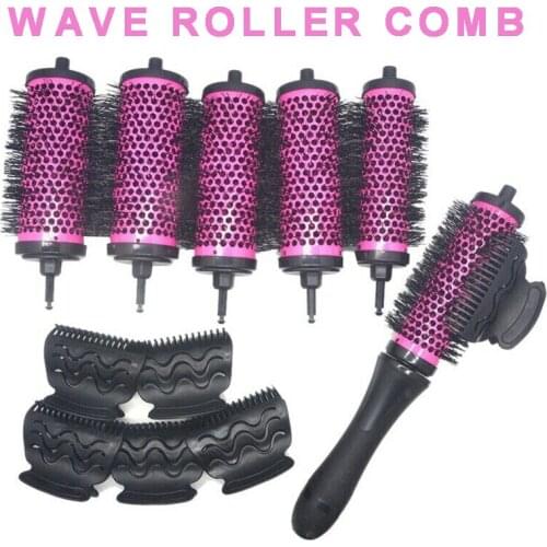 6pcs/set 3 Sizes Detachable Handle Hair Roller Brush w 6pcs Clips Barrel Curler Comb For Salon Hairdresser 45mm / 40mm / 35mm