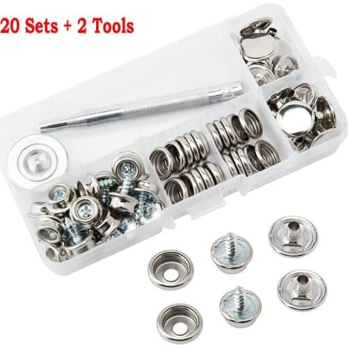 62PCS Heavy Duty Snap Fasteners 15mm Sets Press Studs Kit Poppers Buttons W /Tool No Rust No Deformation for Marine Boat Covers