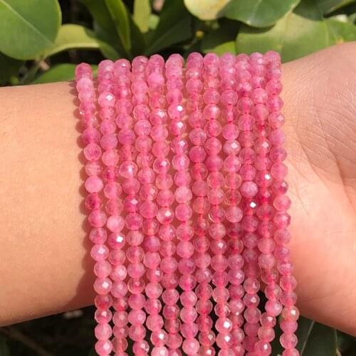 A+ Natural Pink Tourmaline Faceted Loose Gems Beads for Jewelry Making DIY Christmas Gift Bracelets 15'' Tiny Stone Bead 2/3/4mm