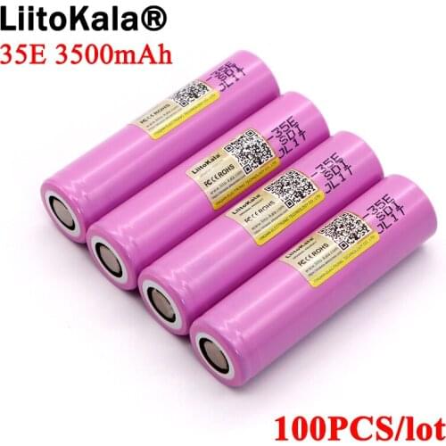 100PCS Liitokala Original INR18650-35E 3.7V 3500mAh Max 13A Discharge Power Battery For Flashlight batteries