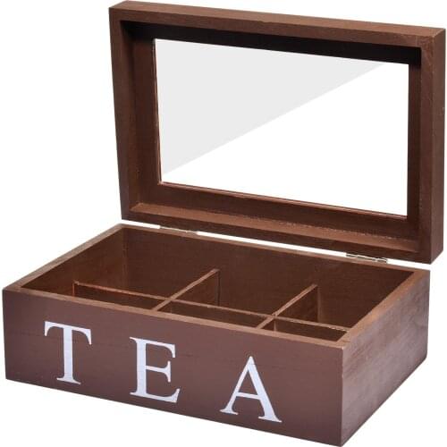6 Compartments Bamboo Tea Box With Clear Lid Coffee Tea Bag Storage Holder Home Kitchen Cabinets Organizer