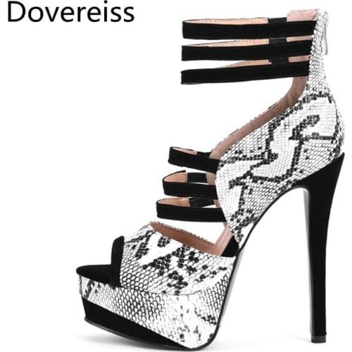 Dovereiss Fashion Summer Womens Shoes Elegant Waterproof Peep toe Femmes Serpentine Back Zipper Stilettos heels Sandals 34-47