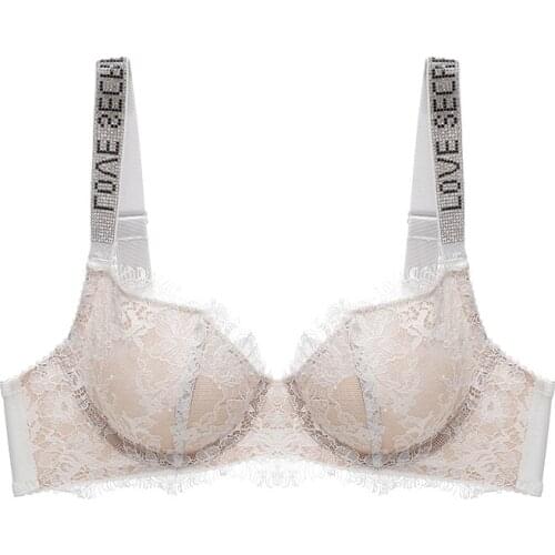 Letter Rhinestone Bra Sexy Secret Women Underwear Lace Bralette Soft Eyelash Top Female Sex Lingerie Transparent Push Up Bras