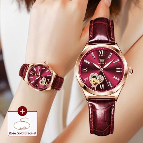 New Luxury Women Watches Automatic Mechanical Leather Wrist Watch Rhinestone Ladies Fashion Bracelet Set Gift Top Brand часы