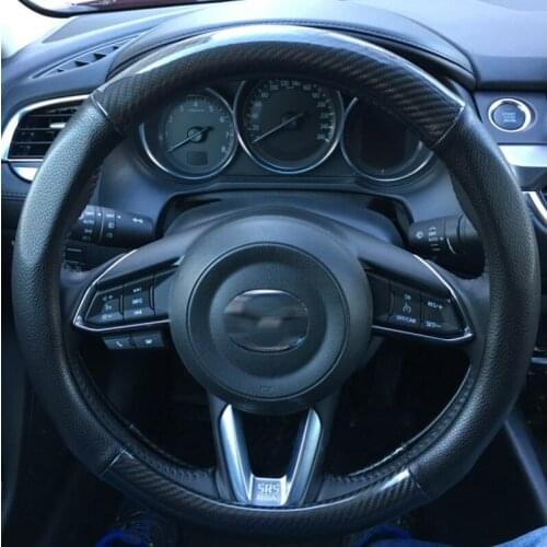 14.5-15'' Car Carbon+Leather Steering Wheel Cover Size M fit for Mazda 3 6 CX5