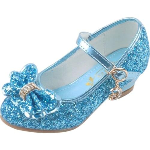 Bow Children Shoes Glitter Princess Girls Sandals Cinderella Kids High Heels Teenager Small Feet Ladies Shinning Fairy Tale Danc