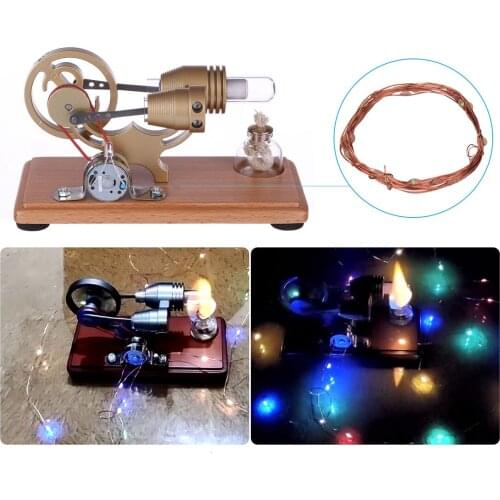 DIY γ-Shape Stirling Engine Kit Assembly Generator Model Retro Science Educational Toy With LED Lights Gift - Bronze / Grey