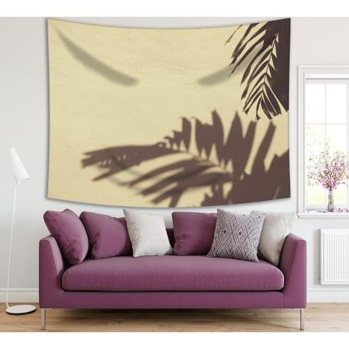 Tapestry Shadow Palm Leaf on Stone Wall Vintage Color Tone Exotic Garden Nature Photo Printed Gray Beige