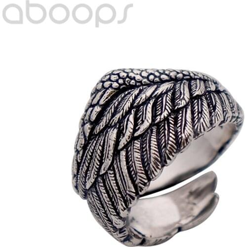 Vintage 925 Sterling Silver Angel Wing Ring,Feather Ring Jewelry for Men Women,Adjustable Size 7-10,Free Shipping