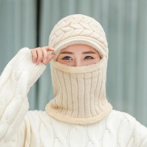 Coral Fleece Winter Hat Beanies Mens Hat Scarf Warm Breathable Wool Knitted Hat For Women Double Layers Protection Cap