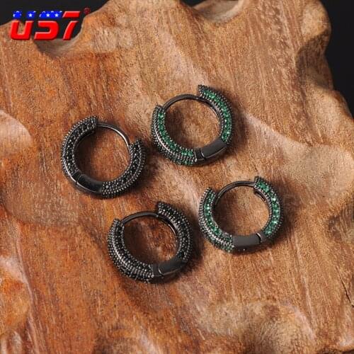 US7 Bling Round Zircon Stud Earrings For Men Women Anti-allergic Earrings with Rhinestones&CZ Stones For Hip Hop Jewelry Gift