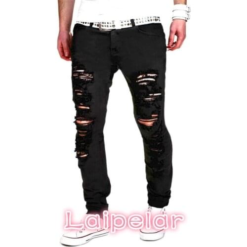 Laipelar New Black Ripped Jeans Men With Holes Denim Super Skinny Brand Slim Fit Jean Pants Scratched Biker Cool Jeans 2XL