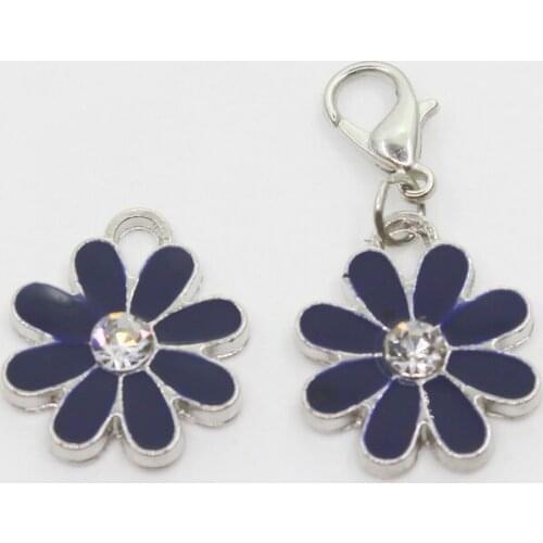 Hot Selling 20pcs/lot Dark Blue Daisy Flower Dangle Charms Lobster Clasp DIY Bracelet Necklace Pendants Jewelry Hanging Charms