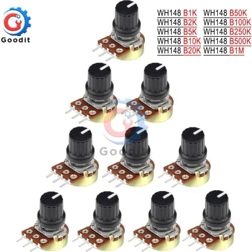 WH148 5Pcs/lot 1K 10K 20K 50K 100K 500K Ohm 15mm 3 Pin Linear Taper Rotary Potentiometer Resistor for Arduino with AG2 White cap