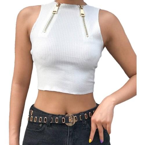 Tank Top Summer New Style Sexy Female Zipper Pit Strip Vest 2021 New White Fashion Short Tee Casual Tops Women Slim T-shirt