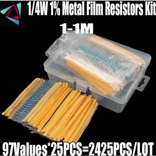 1500pcs 1/4W 1% 75Values 1R~ 10M ohm Power Carbon Film Resistors Assorted kit Resistance 1% Tolerance Resistor Pack