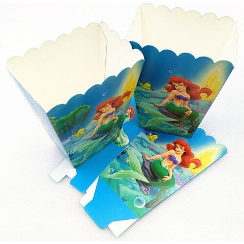 6pcs/set Mermaid Party Supplies Popcorn Box Kids Disposable Candy Tableware Birthday Set Baby Shower Birthday Party Decoration