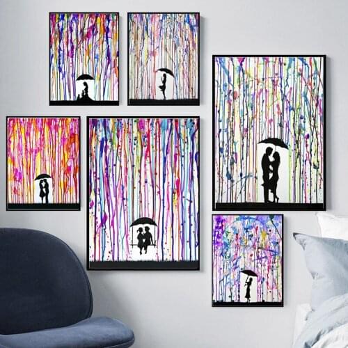 Color Abstract Rain Man Woman Love Wall Art Canvas Painting Nordic Posters And Prints Wall Pictures For Living Room Decor