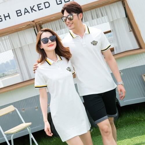 Korean couple clothing polo tshirts college fashion style pair lovers women summer beach dress matching clothes outfit wear 42
