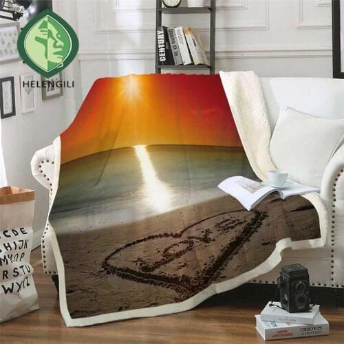 HELENGILI Beach Sunset Sherpa Blanket Girly Floral Bedspread Velvet Plush Soft Comfortable Home Camping Aircraft Blanket