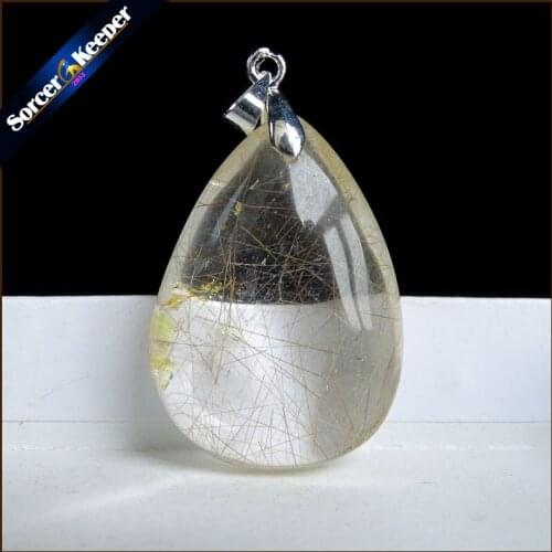 Rare Natural Quartz Gold Rutilated Garden Quartz Crystal Love Necklace Pendant natural minerals Fish Tank Beads OS500