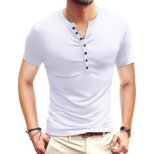 Summer Mens Short-sleeved Shirt Bottoming Shirt Henry Collar Slim T-shirt Top US SIZE