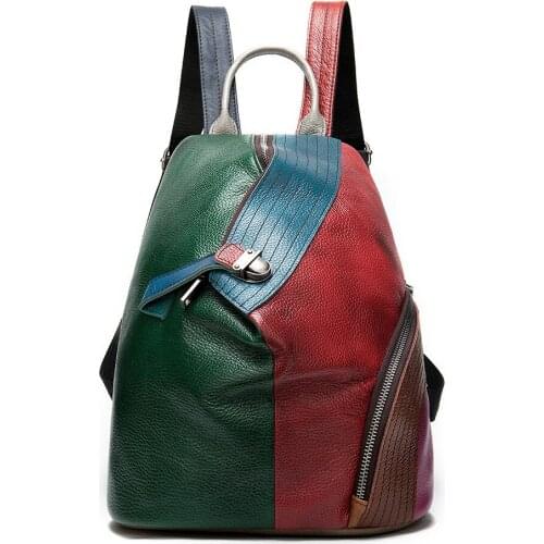 Retro Cowhide Leather Backpack Hand Painted Leather Large Capacity Packsack For School Female Student Mochila Travel